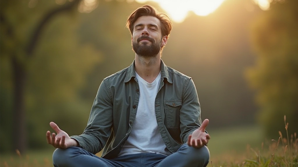 Man die meditatief rust in een stille, rustige omgeving