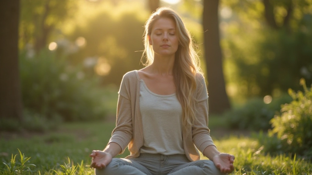 Persoon zit in vredige meditatiepositie in natuuromgeving en oefent mindfulness voor innerlijke rust