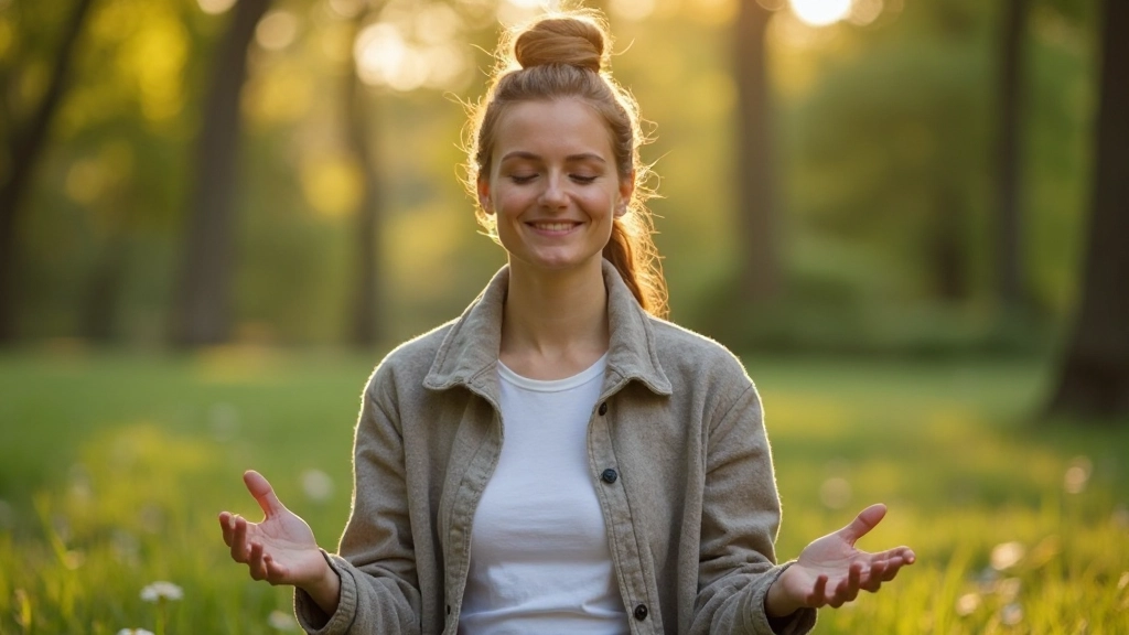 Persoon in meditatie houding met volle aandacht en innerlijke rust in natuurlijke omgeving