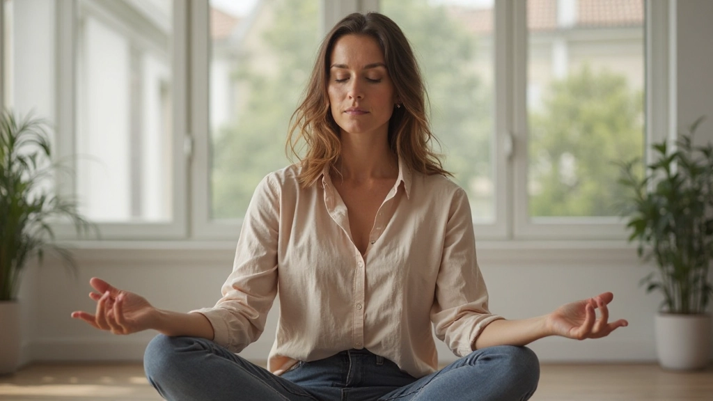 Vrouw die meditatief zit in een rustige omgeving met natuurlijk licht