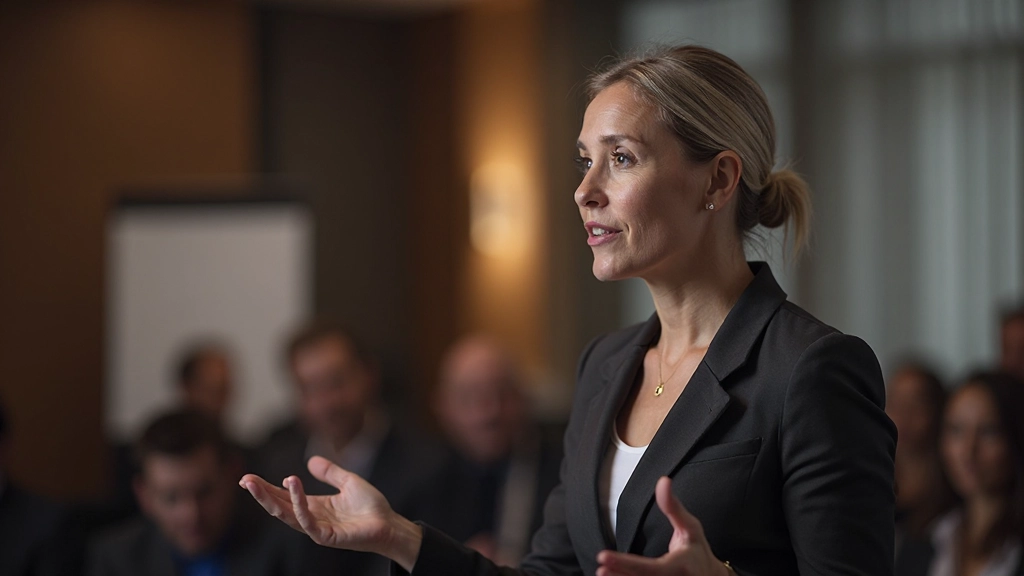 Persoon spreekt zelfverzekerd voor een groep mensen